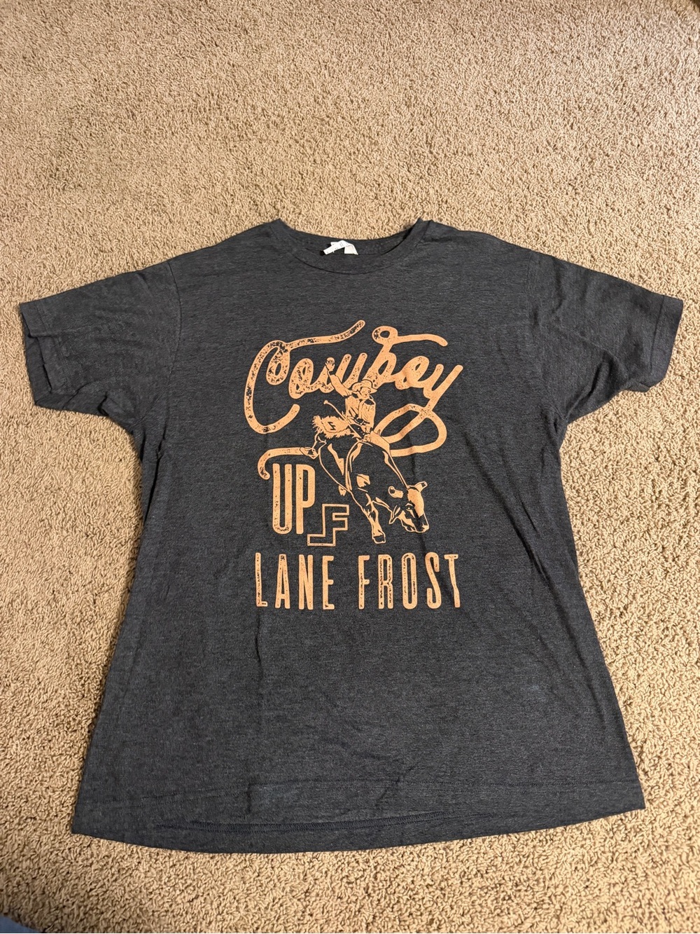 Lane Frost Cowboy Graphic Tee - Charcoal with Tan Print